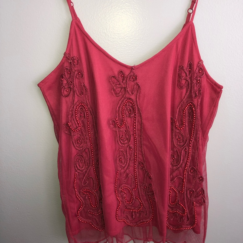 Red beaded detail top with spaghetti straps